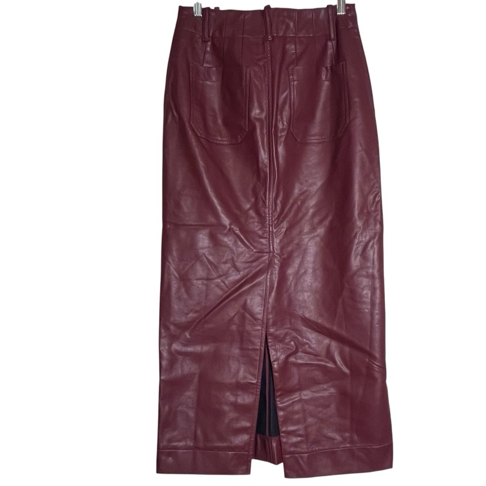 The Colette Faux Leather Cherry Burgundy Maxi Pencil Skirt by Maeve Vegan — XS - Picture 5 of 12
